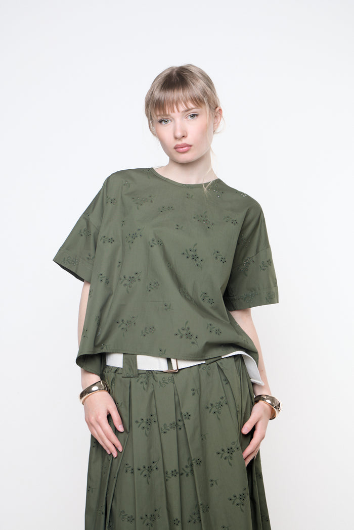 Embroidered cotton boxy top wholesale