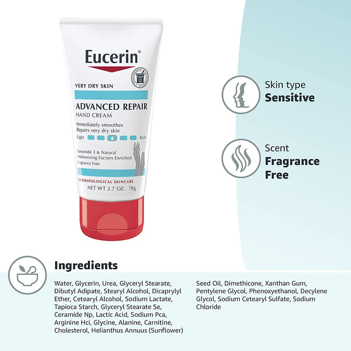 EUCERIN Advanced Repair Hand Cream For Very Dry Skins  كريم اليدين العلاجي لترطيب عميق وراحة فورية للبشرة الجافة والمتشققة