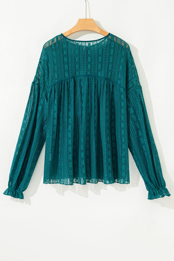 Evergreen Sheer Lace Balloon Sleeve Babydoll Blouse 🇺🇸