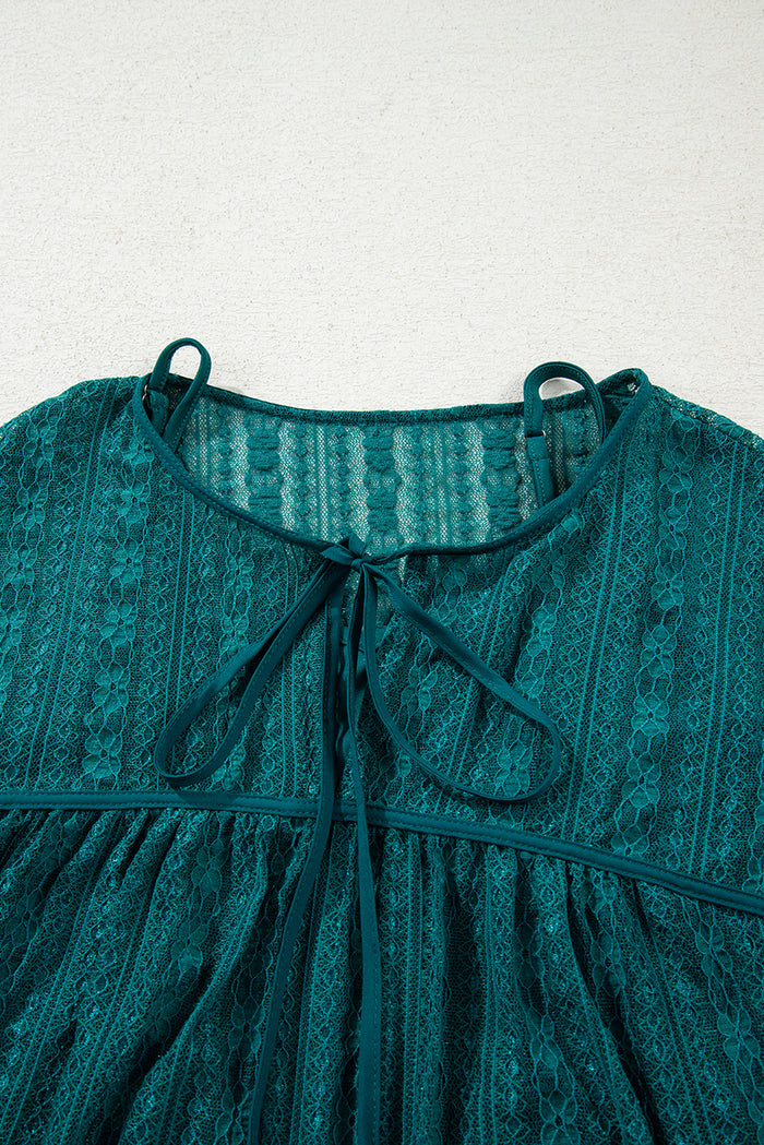 Evergreen Sheer Lace Balloon Sleeve Babydoll Blouse 🇺🇸
