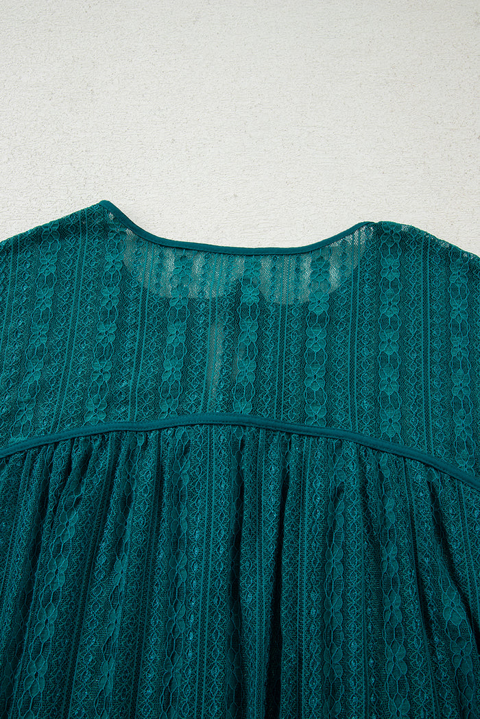 Evergreen Sheer Lace Balloon Sleeve Babydoll Blouse 🇺🇸