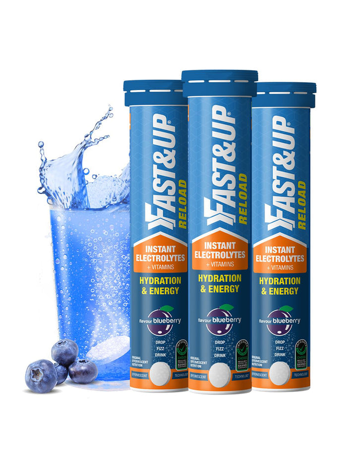 Fast&Up Blueberry Reload Low Sugar Electrolyte Effervescent - 60 Tablets (Pack of 3)