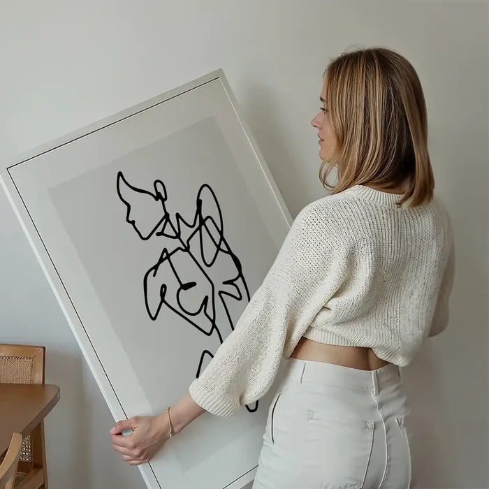 Female Front Study Line Art Print held up against a living room wall
