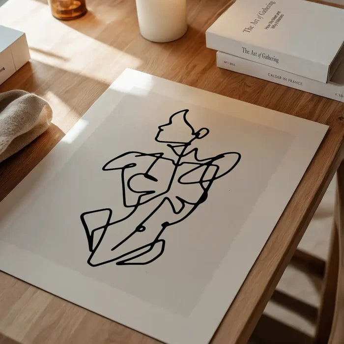 Female Front Study Line Art Print unframed on a home office desk