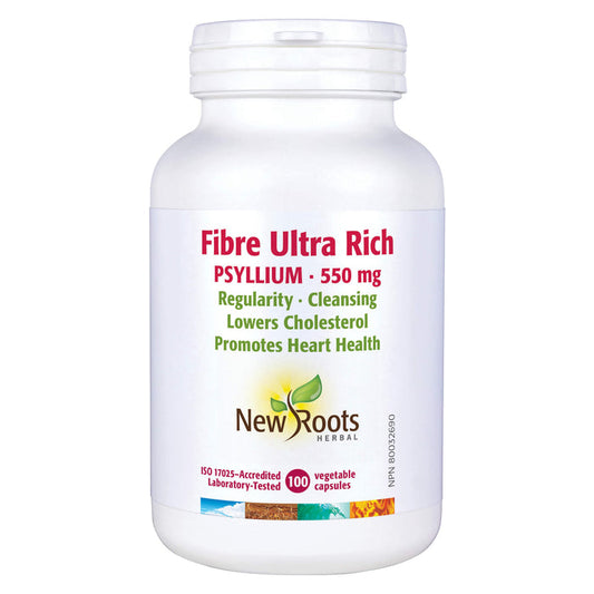 Bottle of New Roots Fiber Ultra Rich - Psyllium 100 Vegetable Capsules