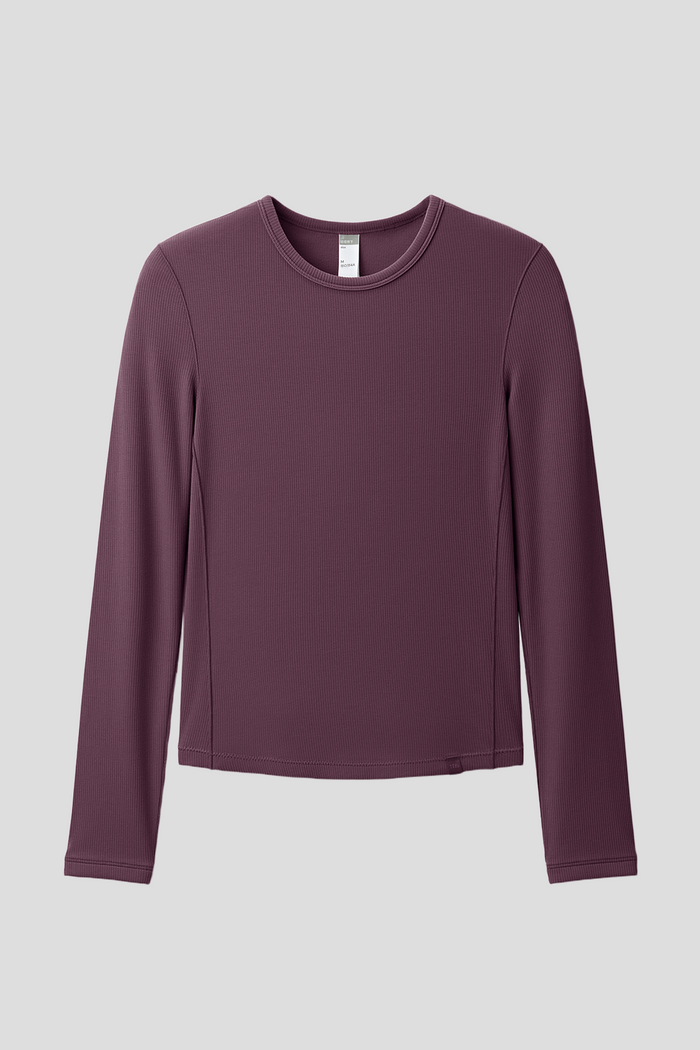 beneunder flexease womens lightweight ribbed base layer top crew neck#color_cherry red