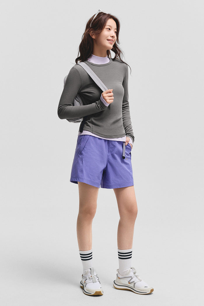 beneunder flexease womens lightweight ribbed base layer top crew neck#color_gray