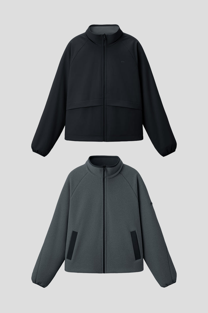 beneunder flipbreeze womens light warmth reversible fleece jacket#color_gray - black