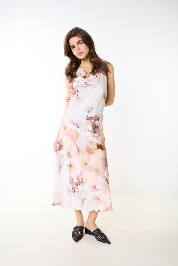 Floral chiffon asymmetric midi skirt wholesale