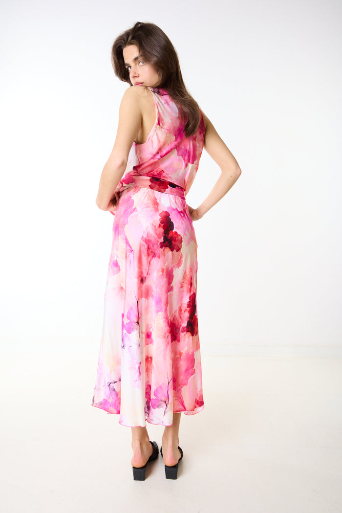 Floral chiffon asymmetric midi skirt wholesale