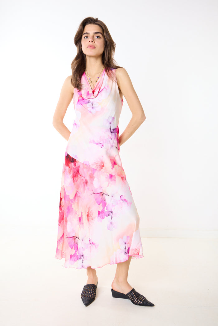 Floral chiffon asymmetric midi skirt wholesale