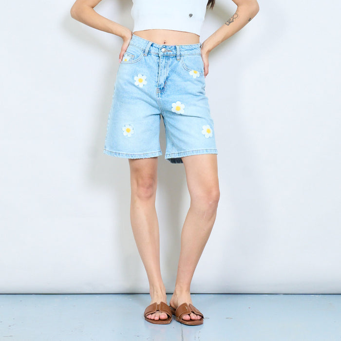 Floral embroidered denim bermuda shorts wholesale