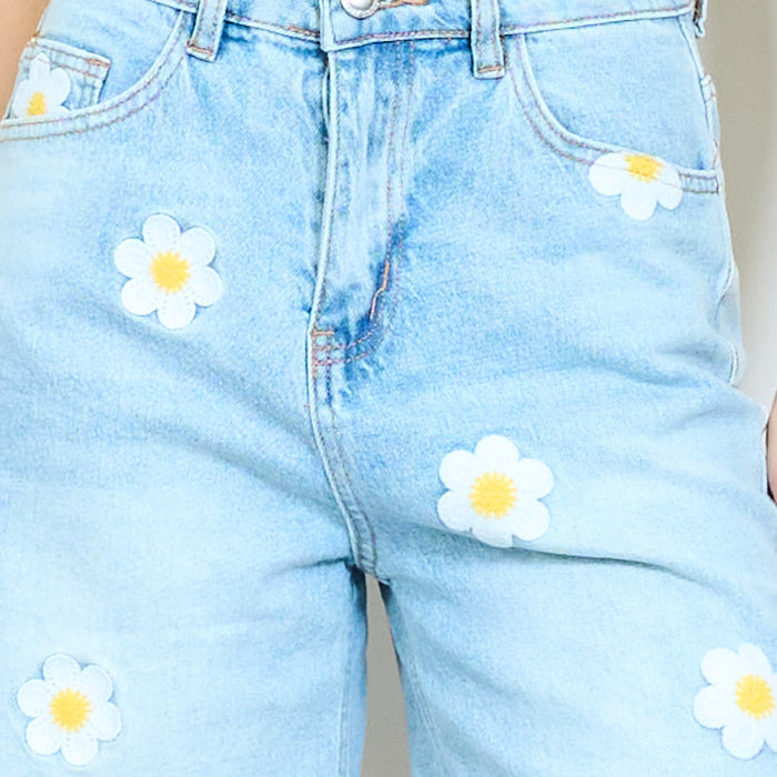 Floral embroidered denim bermuda shorts wholesale