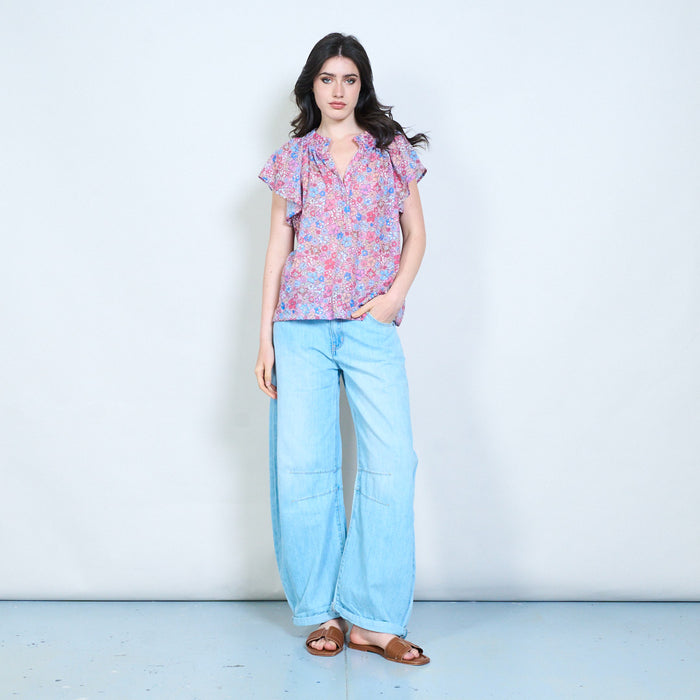 Floral flutter sleeve blouse wholesale