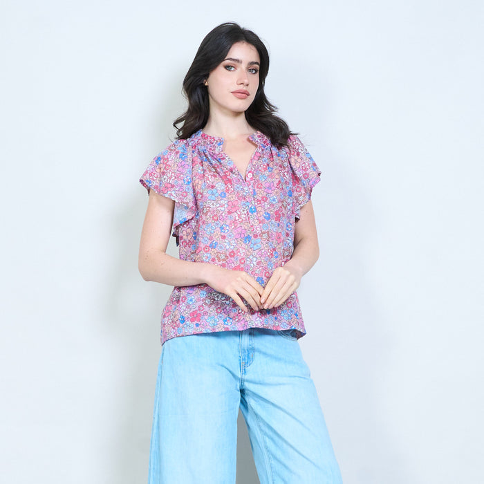 Floral flutter sleeve blouse wholesale