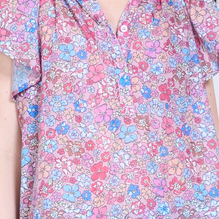Floral flutter sleeve blouse wholesale