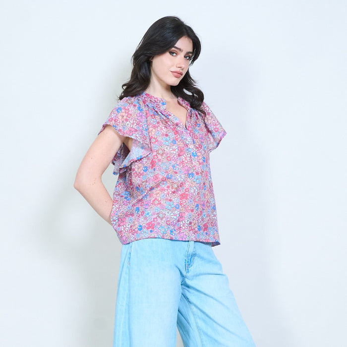 Floral flutter sleeve blouse wholesale