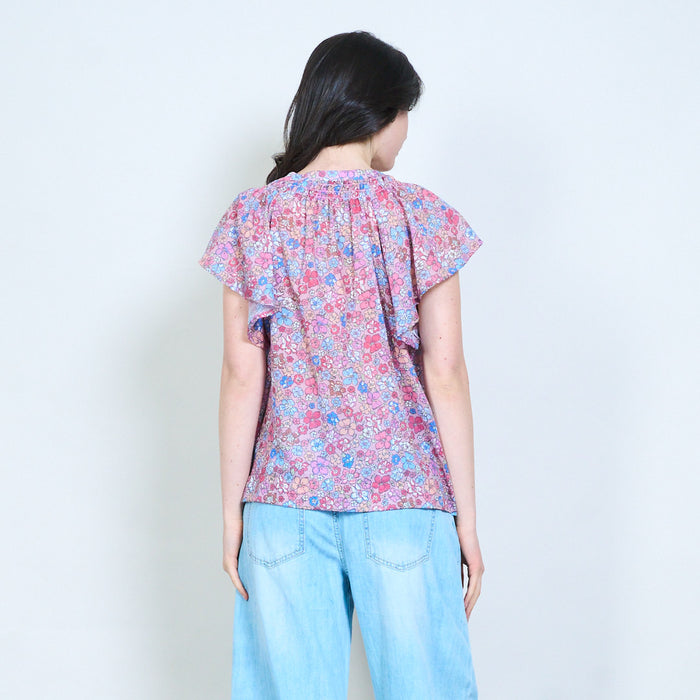 Floral flutter sleeve blouse wholesale