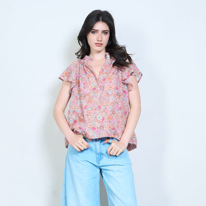 Floral flutter sleeve blouse wholesale