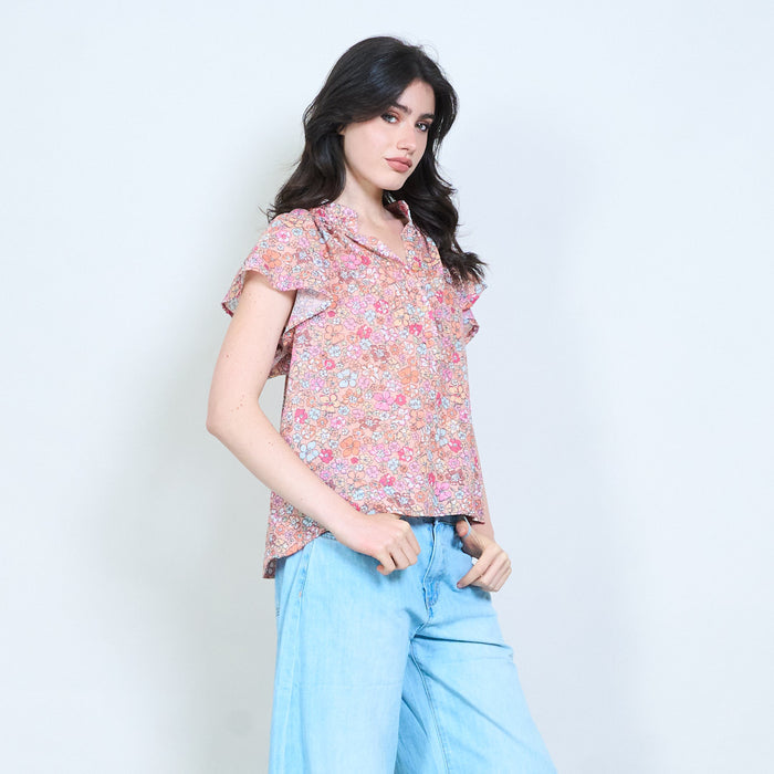 Floral flutter sleeve blouse wholesale