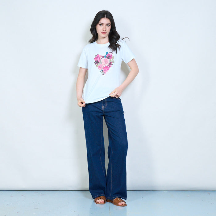 Floral heart embellished cotton touch t-shirt wholesale
