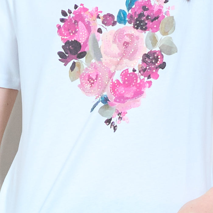 Floral heart embellished cotton touch t-shirt wholesale