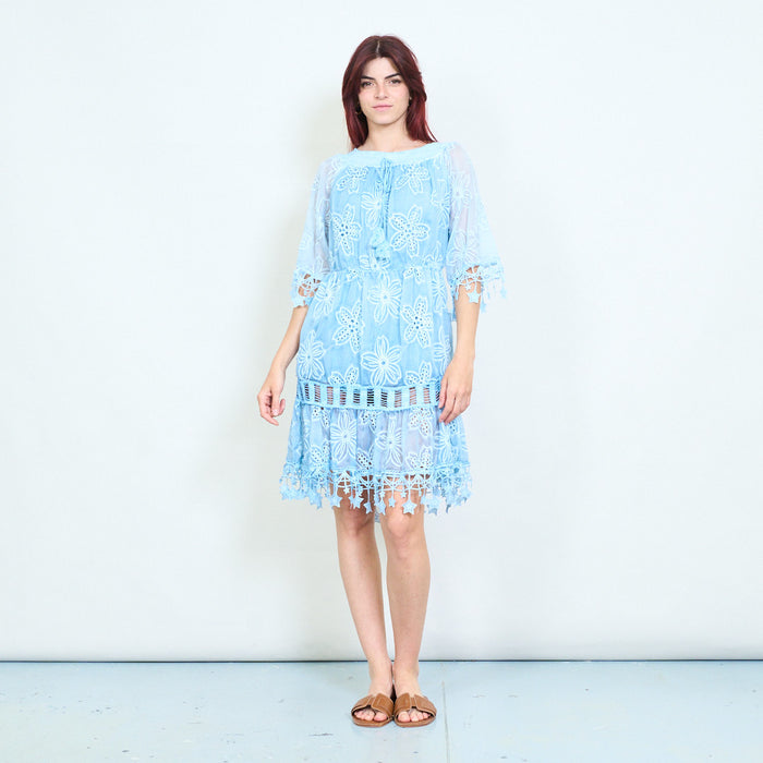 Floral lace embroidered off shoulder mini dress wholesale