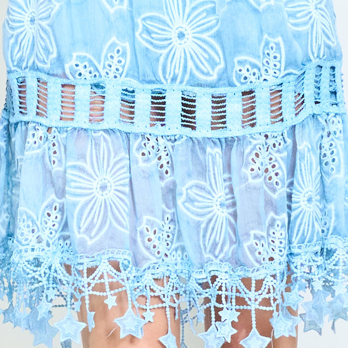 Floral lace embroidered off shoulder mini dress wholesale