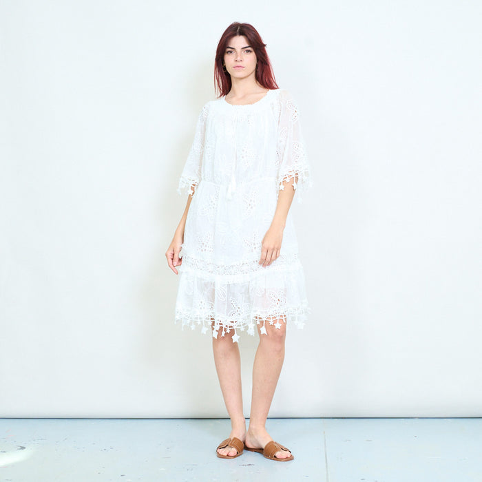 Floral lace embroidered off shoulder mini dress wholesale