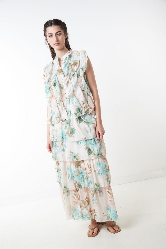 Floral layered tiered maxi skirt wholesale