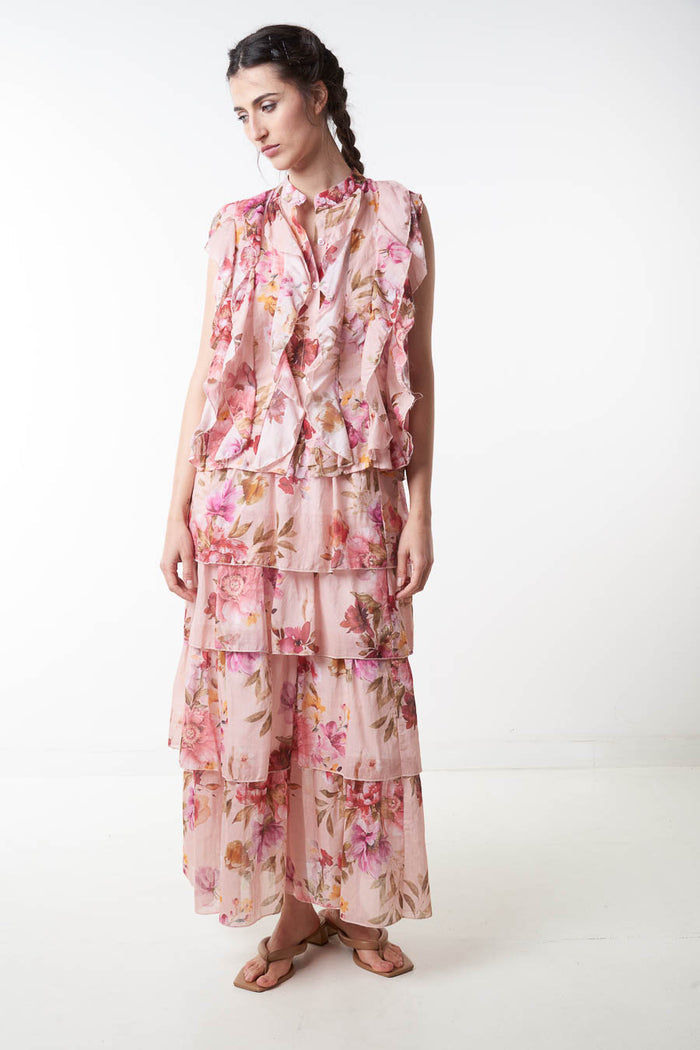 Floral layered tiered maxi skirt wholesale