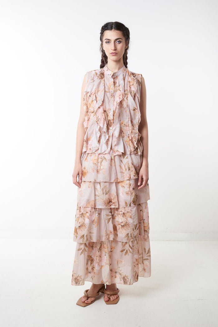 Floral layered tiered maxi skirt wholesale