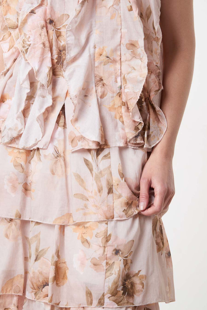 Floral layered tiered maxi skirt wholesale