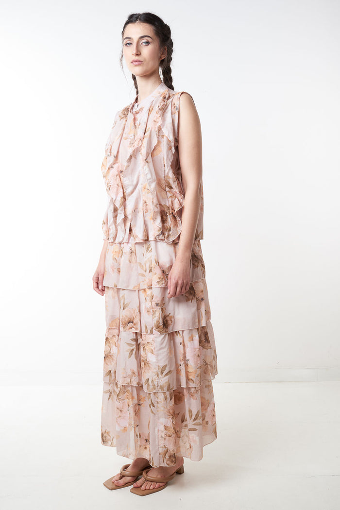 Floral layered tiered maxi skirt wholesale
