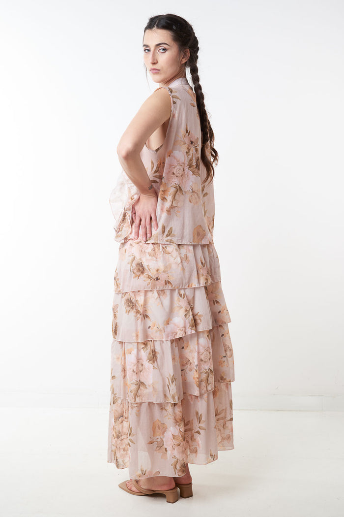 Floral layered tiered maxi skirt wholesale