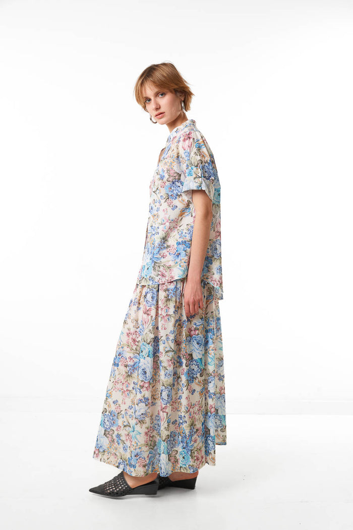 Floral print flowy maxi skirt wholesale