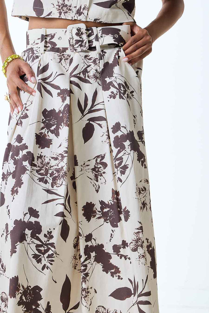 Floral printed belted flowy midi skirt wholesale