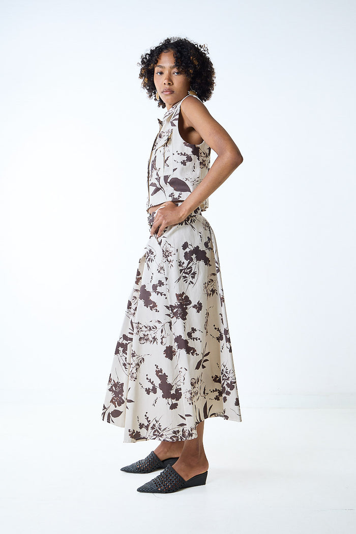 Floral printed belted flowy midi skirt wholesale