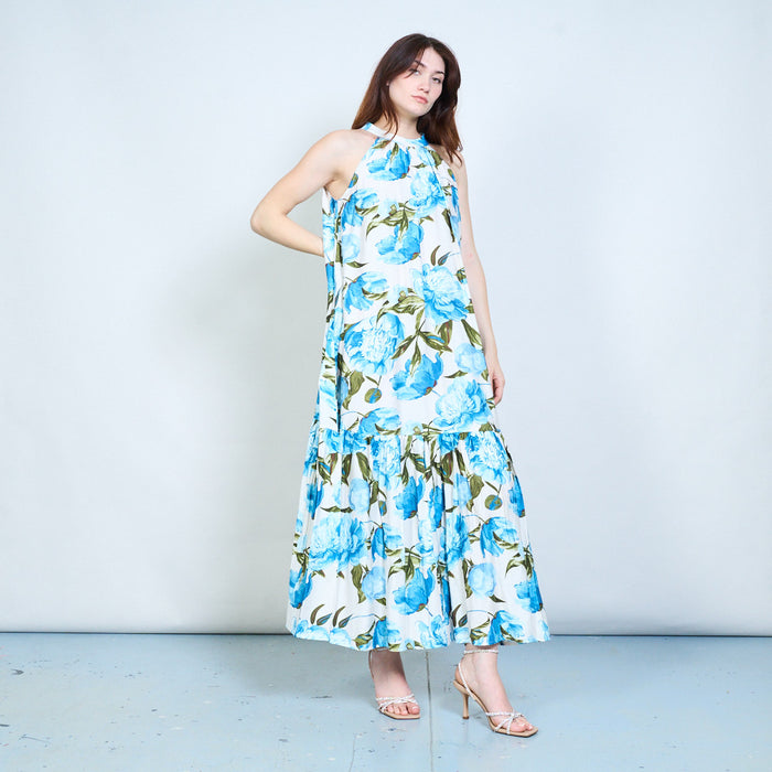 Floral printed halter neckline flowy maxi dress wholesale