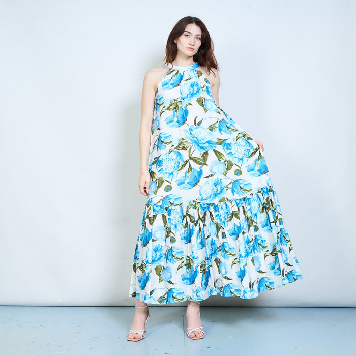 Floral printed halter neckline flowy maxi dress wholesale