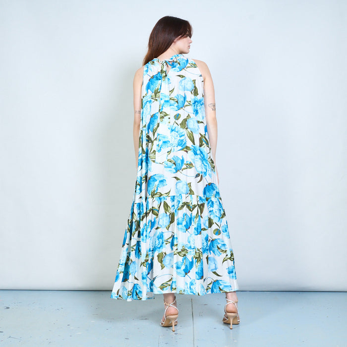 Floral printed halter neckline flowy maxi dress wholesale