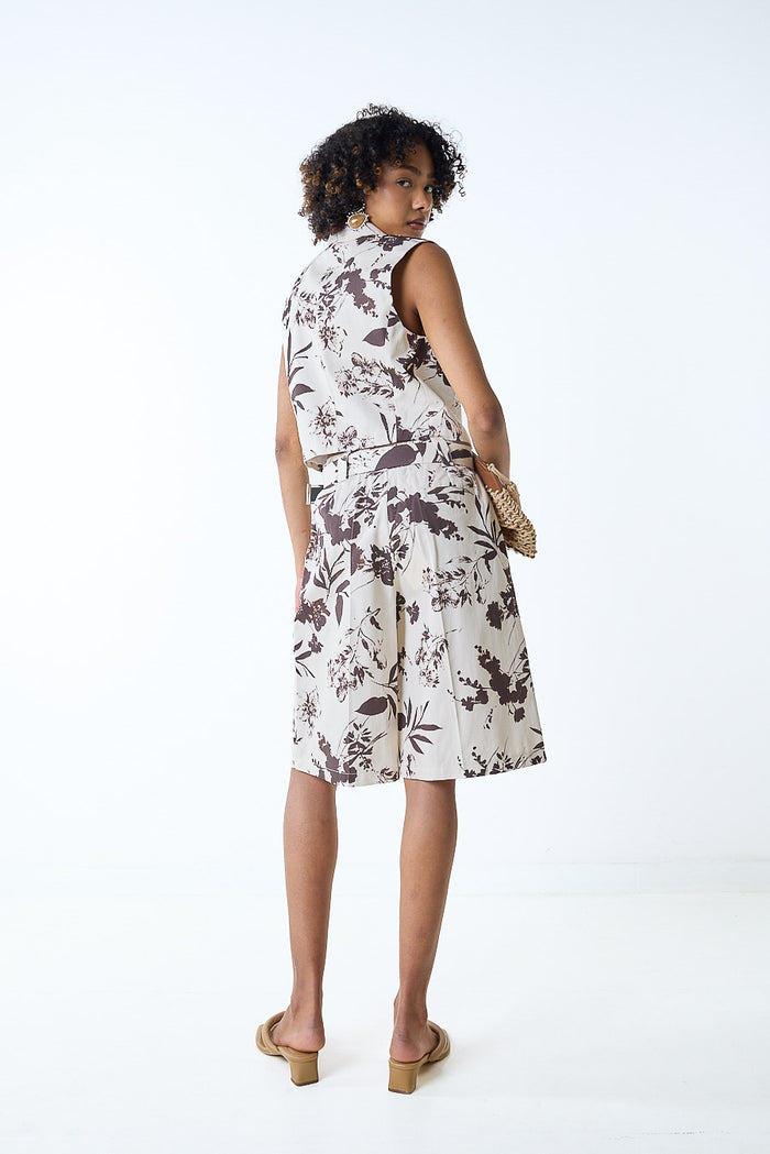 Floral printed sleeveless cropped utility shirt wholesale