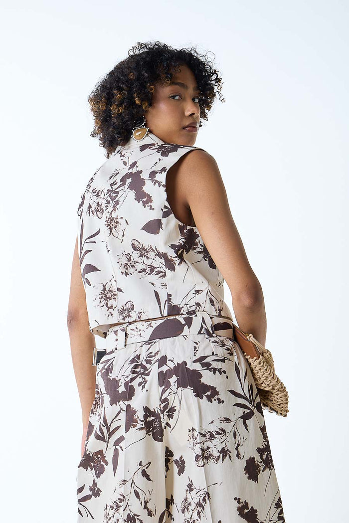 Floral printed sleeveless utility pocket blouse wholesale