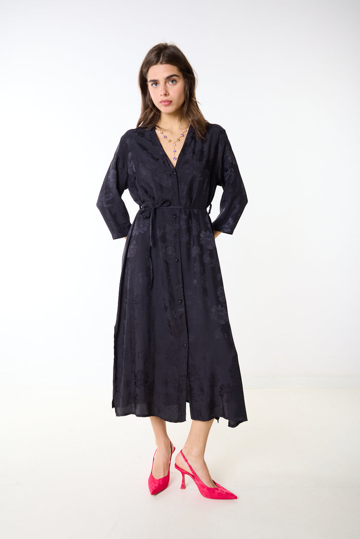Floral textured drawstring waist midi shirt dress wholesale