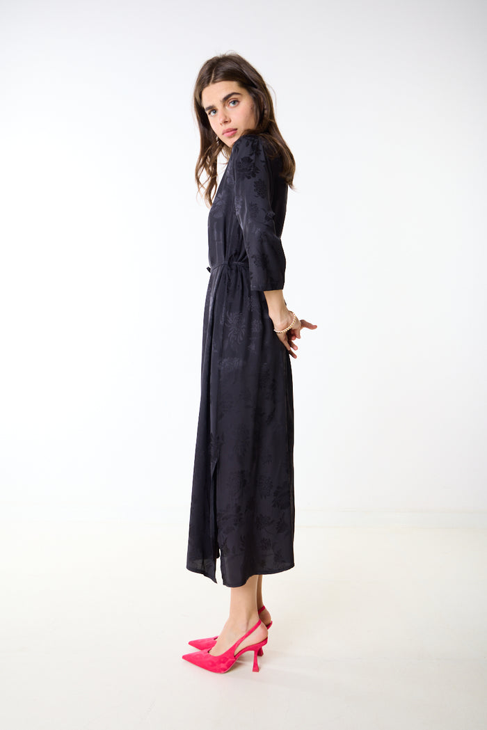 Floral textured drawstring waist midi shirt dress wholesale