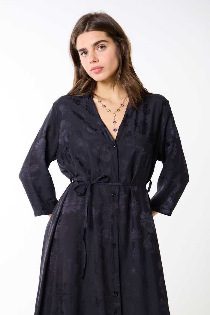 Floral textured drawstring waist midi shirt dress wholesale