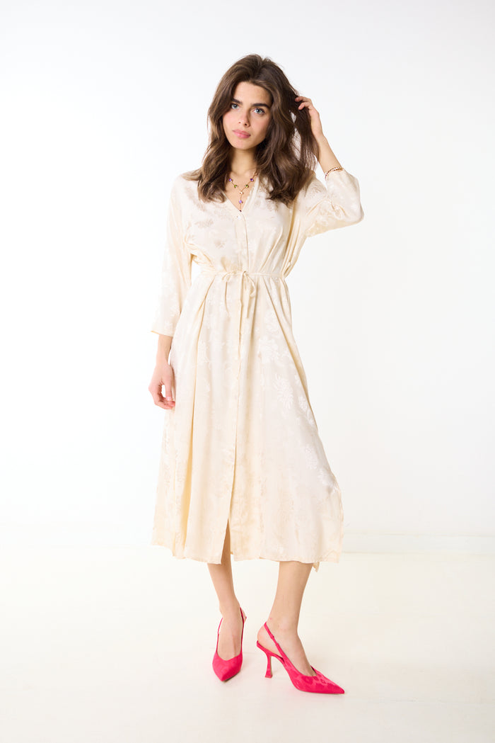 Floral textured drawstring waist midi shirt dress wholesale