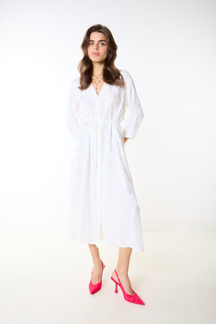 Floral textured drawstring waist midi shirt dress wholesale