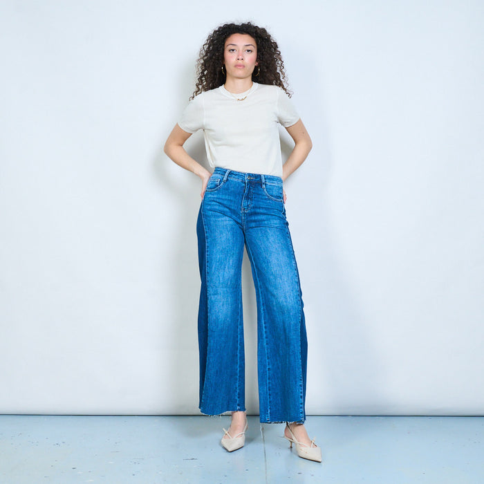 Flow wide-leg denim jeans with frayed hem finish wholesale