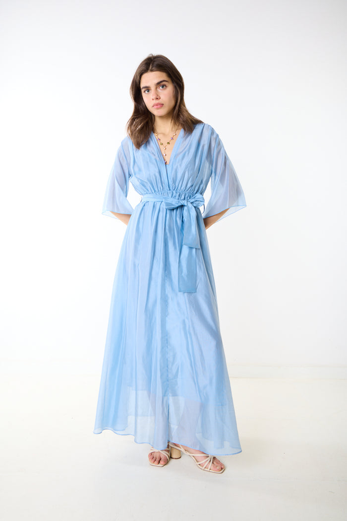Flowing draped v neck tie waist maxi dress wholesale